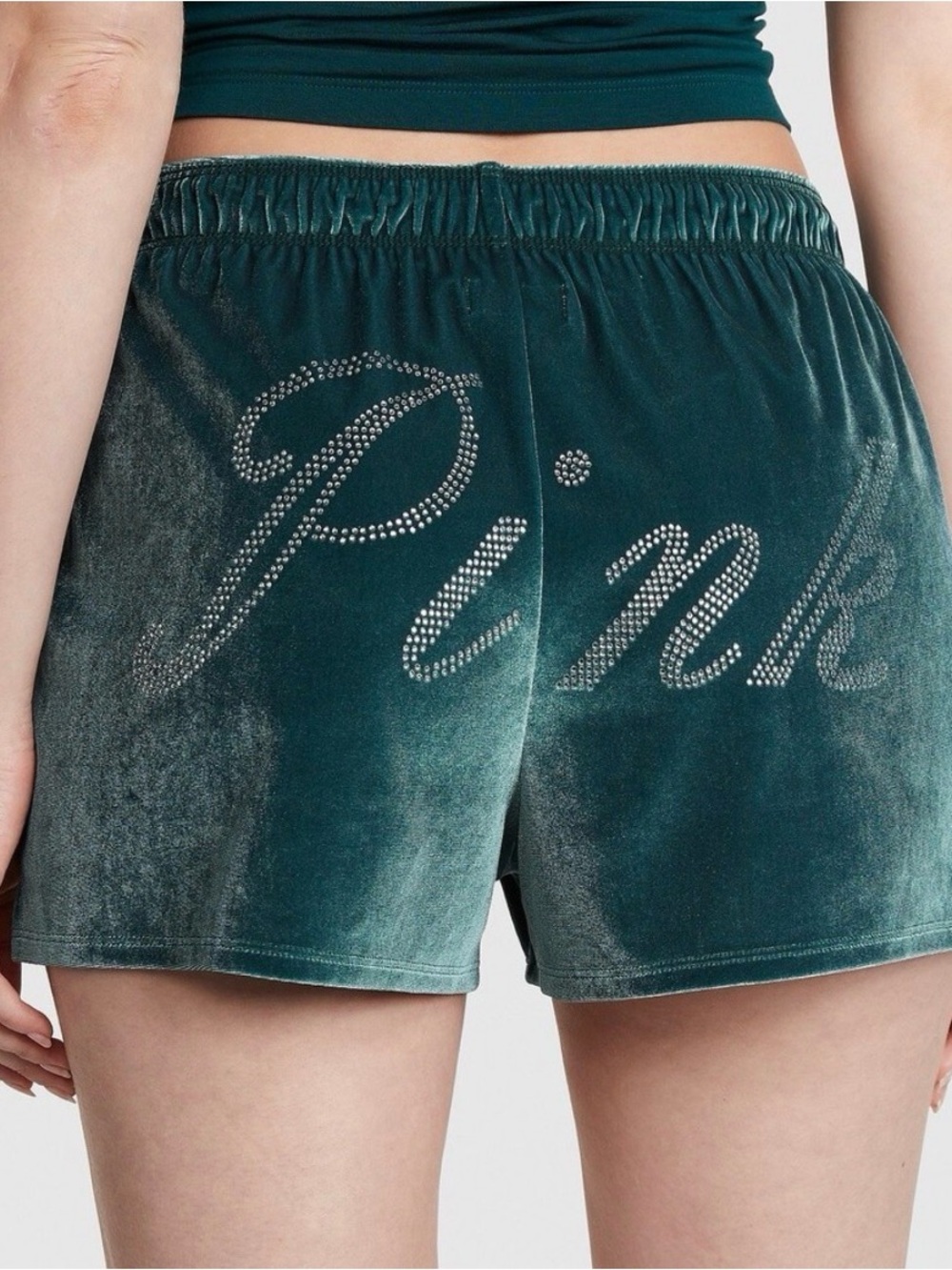 Victoria’s Secret PINK Velvet Boxy Pajama Shorts Green Velour 2XL Bling Comfort